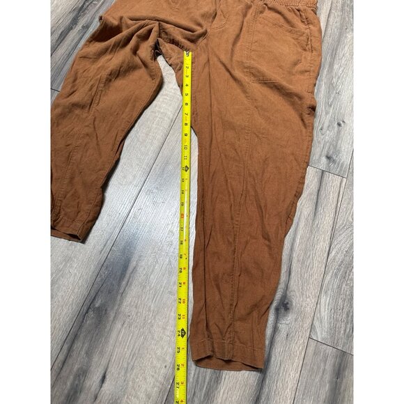 Old Navy High-Rise Straight Taper Pants L Rust Brown Elastic Waist Linen Blend - Picture 5 of 6